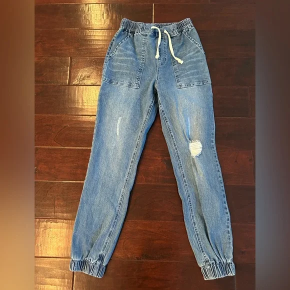 Fashion Nova Jeans Denim Joggers With White Drawstring Size